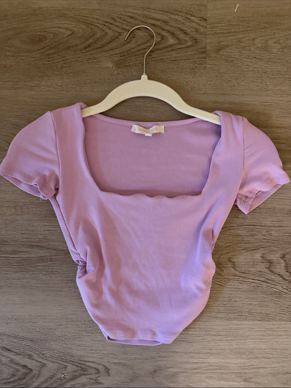 Olivaceous Lilac Square-Neck Ribbed Crop Top